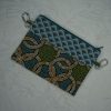 Pochette de taille en tissu wax bleu et vert et rabat tissu japonais bleu